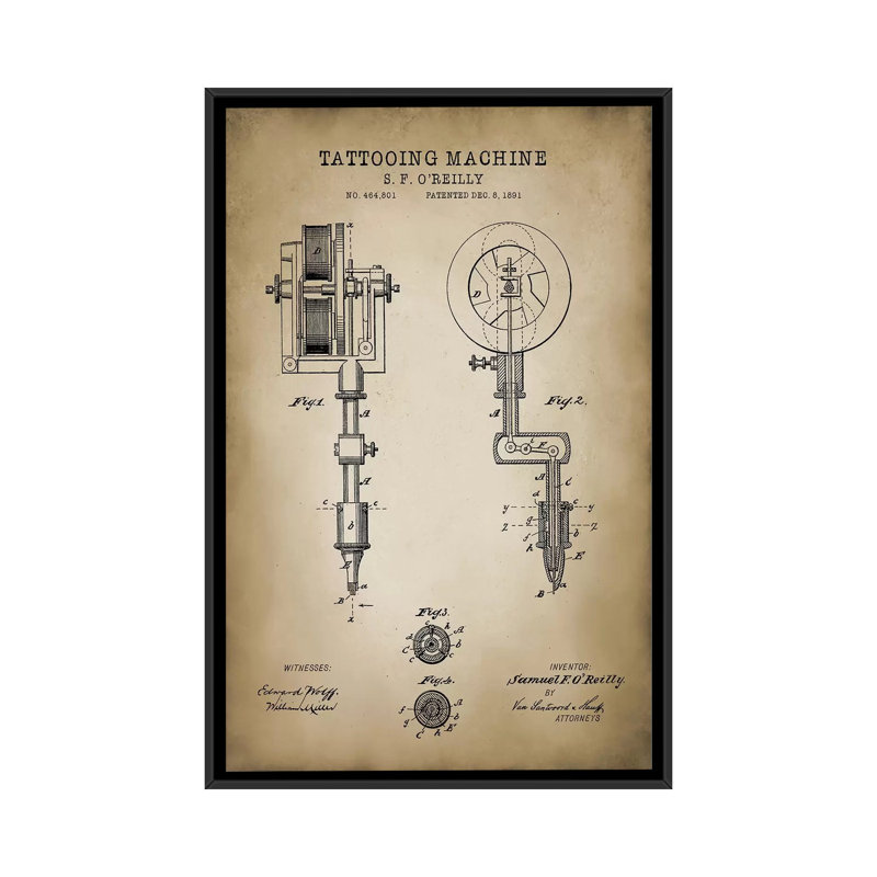 « tatouage brevet », impression sur toile, H 26 po x l 18 po x P 1,5 po, Toile avec cadre noir, Pas de tapis