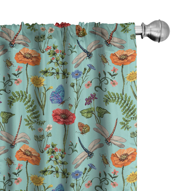 Botanical Floral Semi-Sheer Rod Pocket Curtain Panels, 28" x 95"