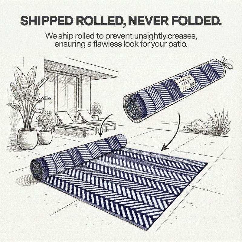 Outdoor Rug Recycled Plastic Waterproof Patio - Knova - Navy, Rectangle 4' x 6'