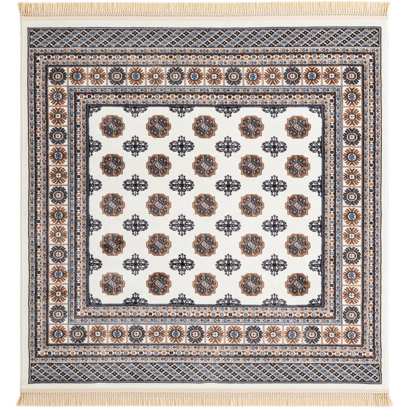 Traditional Hinshaw Area Rug Ivory Color, Square 6'1"
