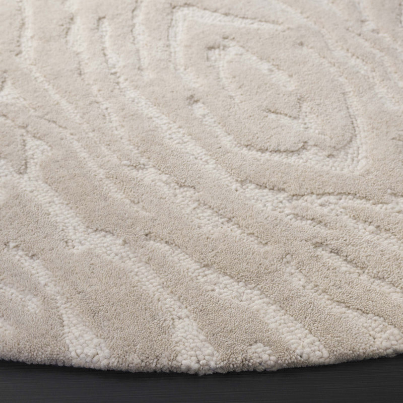 Jhiya Ebony Hand Tufted Wool/Cotton Abstract Rug in Ivory, Round 6'