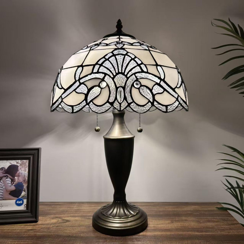 Lampe de table Tiffany en verre coloré de style baroque avec ampoule DEL incluse l 14 po x P 14 po x H 21 po