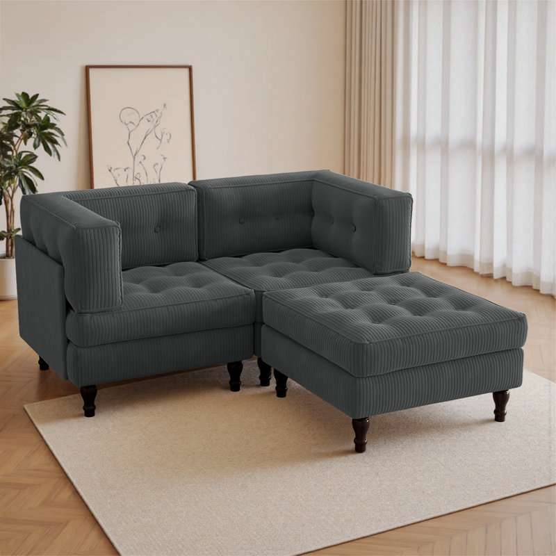 3 Seater Corduroy Sectional, Grey