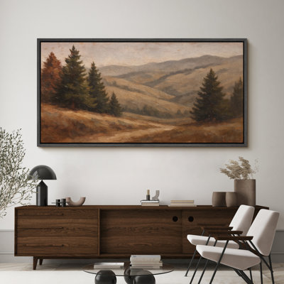 «Vintage Pine Tree Mountain Landscape», très grandes photos, impression sur toile encadrée