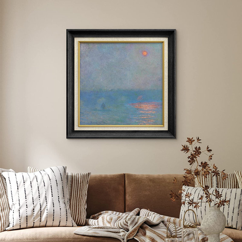 «Waterloo Bridge Sunlight in Fog» par Claude Monet - peinture sur toile à cadre unique, Noir