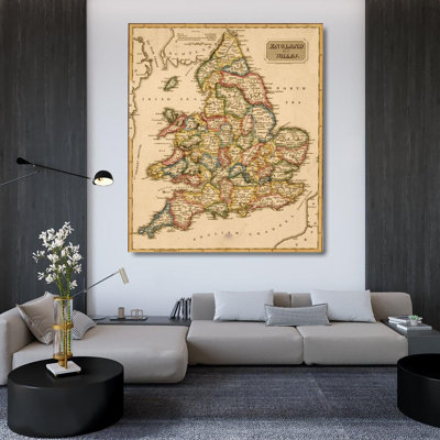 Breakwater Bay Vintage Maps Gallery Wrapped Canvas Art Titled: England and Wales 1817 61931