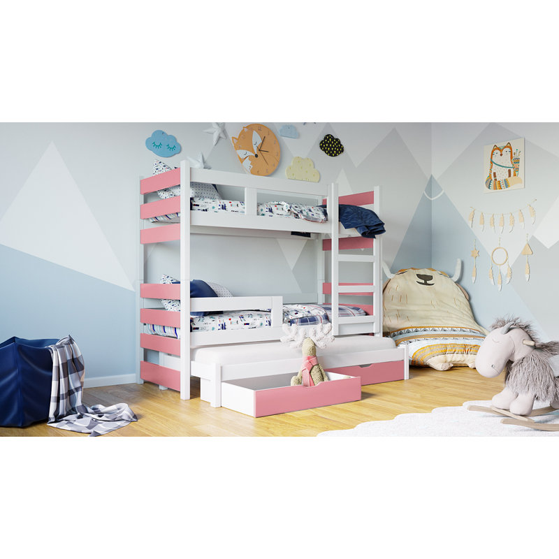 Conor European Toddler (80 X 180cm) Bunk Bed with Storage Included with Trundle Included, Pink/White