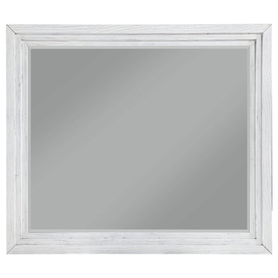 Leva Dresser Mirror, Distressed White Wood, Beveled Glass, 38 Inch
