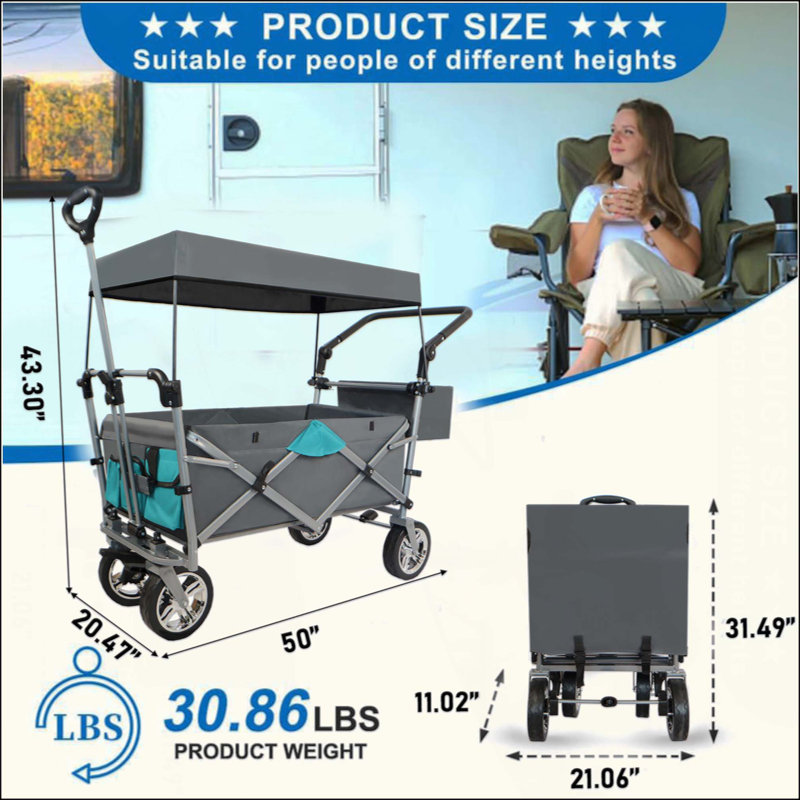 Chariot pliable à pousser et tirer avec auvent amovible