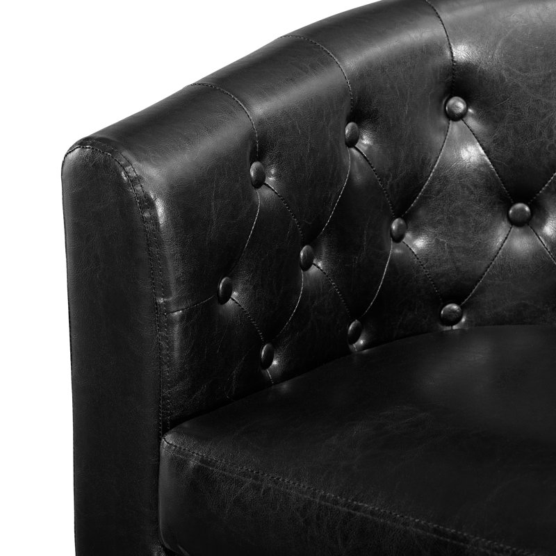 Cecelie Upholstered Barrel Chair, Tufted Faux Leather Barrel Chair, Stylish Upholstered Accent Chair for Living Room