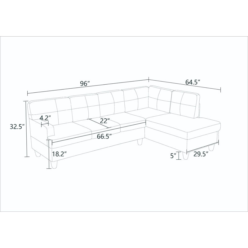 Canapé modulaire en tissu respirant 96 po Meimei, Orienté à droite, Tissu gris foncé