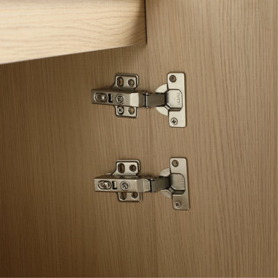 Meuble-lavabo autoportant de 42 po avec lavabo en résine et 2 portes d'armoire à fermeture en douceur, contreplaqué, chêne Dune