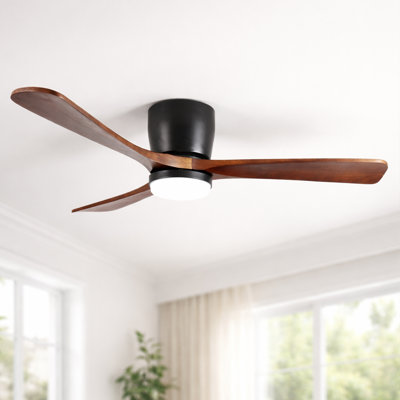 Ventilateur de plafond à moteur à courant continu de 52 po Epoch avec lumière DEL à intensité variable, pales en bois massif, commande de l'application, interrupteur mural et télécommande manuelle