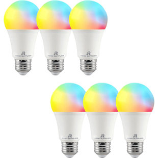 Reno fournit des ampoules intelligentes, paquet de 6 A19, 8 W, ampoules à changement de couleur RVBW avec contrôle d'application, 800 lm, commande vocale, fonctionne avec l'assistant Google, aucun concentrateur requis, ne prend en charge que le Wi-Fi 2,