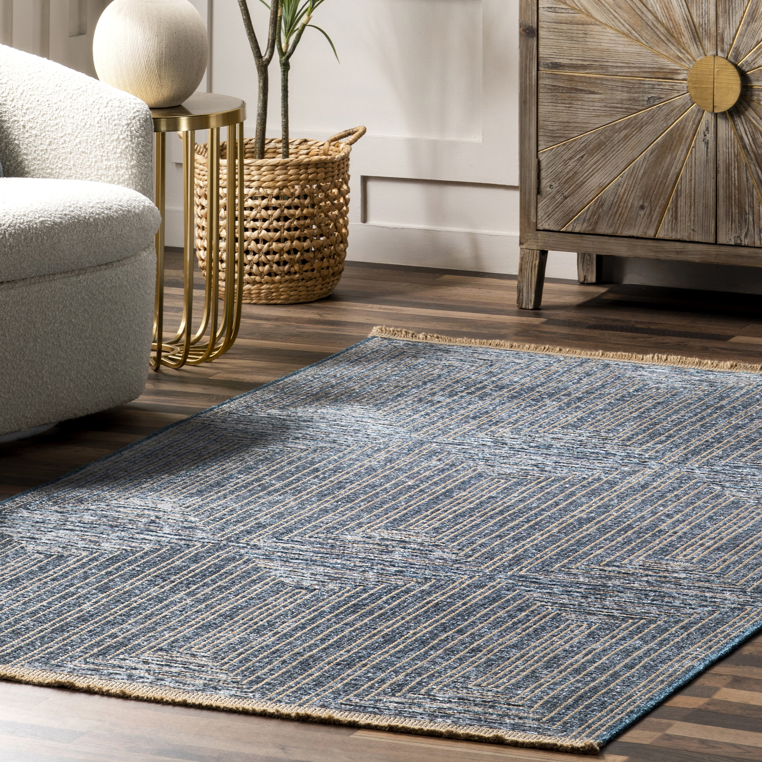 Dakota Fields Geometric Jute Area Rug for Dining Room Living Room ...