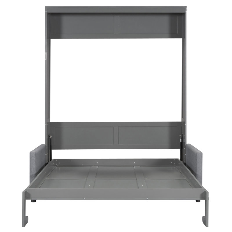 Grand lit escamotable mural avec coussin et canapé, lit pliant peu encombrant avec rangement, gris, Grey