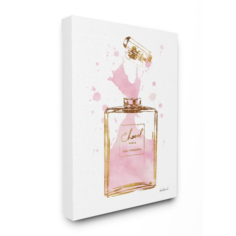 " Fashion Designer Perfume Pink Gold Watercolor ", Wrapped Canvas, 20" H x 16" W
