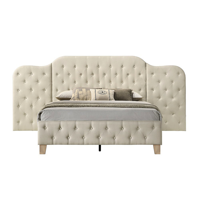 Mobilier de chambre à coucher contemporain tapissier en tissu capitonné avec panneau de lit et tête de lit 1pc