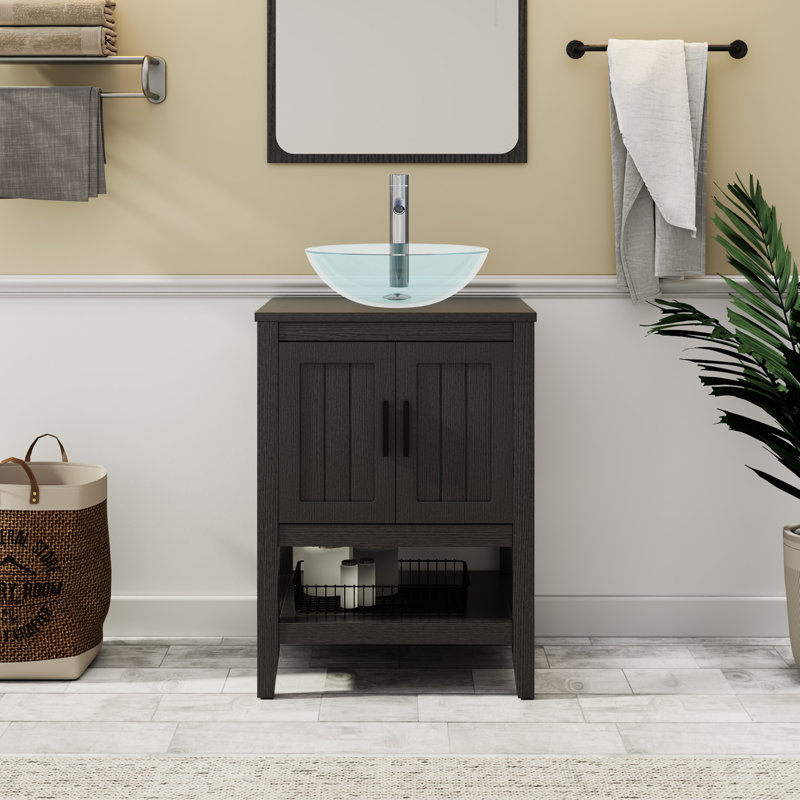 Ensemble de meuble-lavabo simple 24 po avec lavabo vasque, robinet et drain Sharee, assemblage requis, Noir