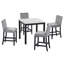 Ensemble de salle à manger 5 pièces avec table haute, comprenant une table à manger avec dessus en faux marbre et quatre chaises recouvertes de velours, gris-612468769