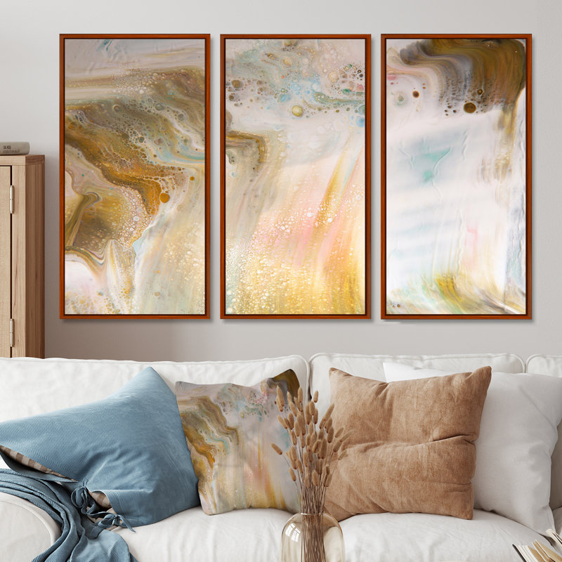 «Fluid Art In Pastel Tones I», ensemble de 3 impressions sur toile, Brun, 32" H x 48" W