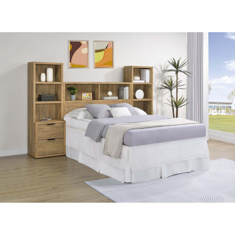 Geary Mango 3-Piece Full Bedroom Set With Bookcase Headboard, Wood, Full