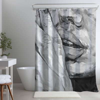 Monochrome Luscious Lips Gray – Polyester Shower Curtain, Dye Sublimation Print, 71" W × 74" L