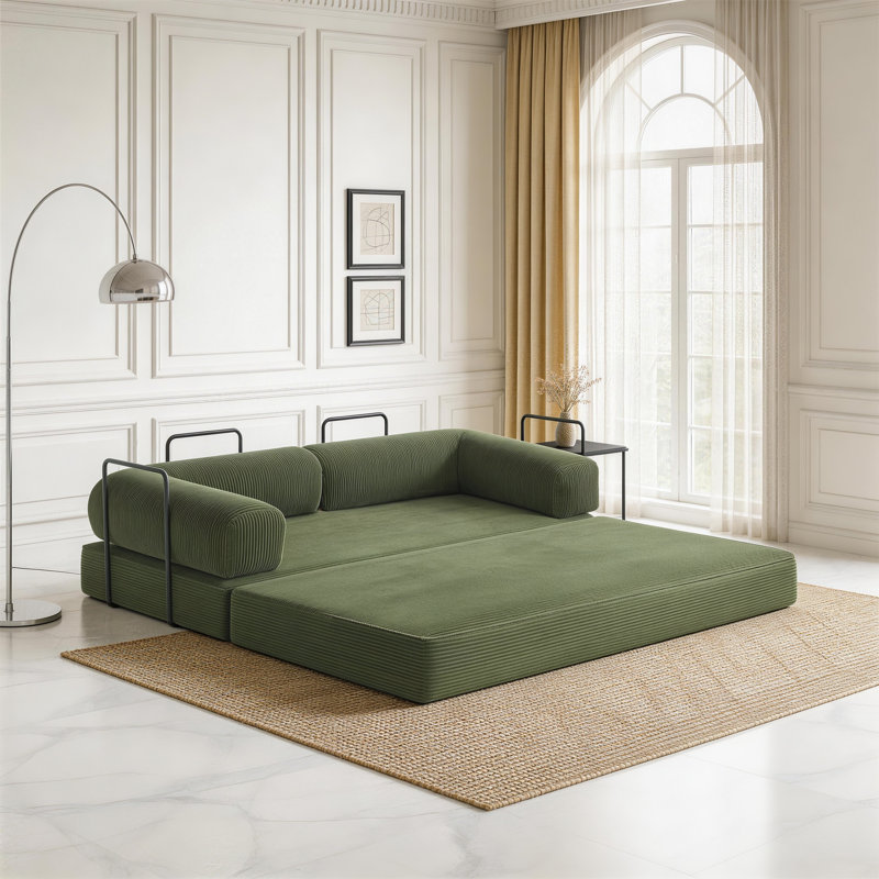 Canapé-lit rembourré convertible en velours côtelé à compression sans os - canapé de plancher pliable sans assemblage, Vert