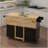 Kitchen Island With Spice Rack, Towel Rack And Extensible Solid Wood Table Top-Black-176255735