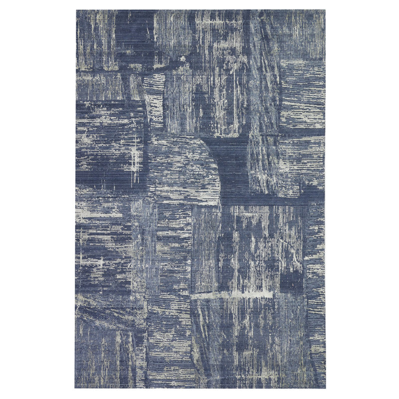 Tapis bleu et gris noué à la main de haute qualité, Rectangle 10' x 14'