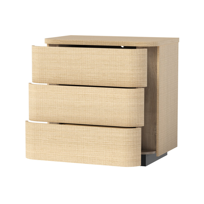 Table d'appoint à 3 tiroirs de 80 cm de large avec façade arrondie, Beige