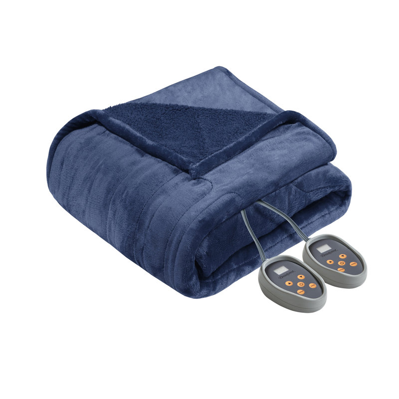 Beautyrest Heated Oversized Microlight to Berber Blanket, King, Indigo