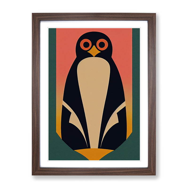 Penguin In Abstract No.5 - Wall Art, Walnut Framed Paper, White, 34cm H x 25cm W x 3cm D