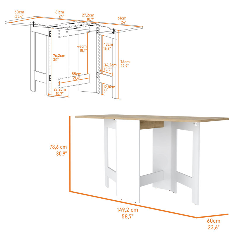 Table de salle à manger pliante blanche - 3 styles convertibles, peu encombrante pour l'espace, capacité de charge de 22 lb, système de pieds et d'écurie stables, formes polyvalentes, supportées, avec des pieds solides