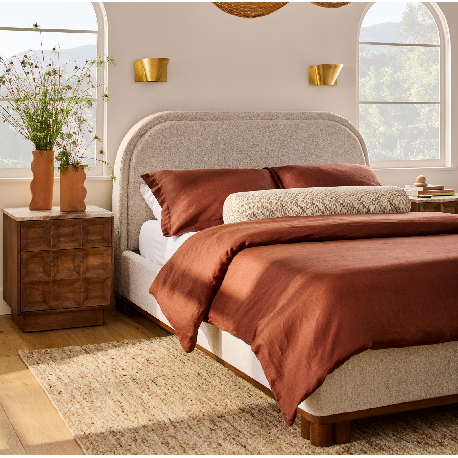 Linen Sheet Set, Clay, Queen Sheet Set with 2 Pillowcases