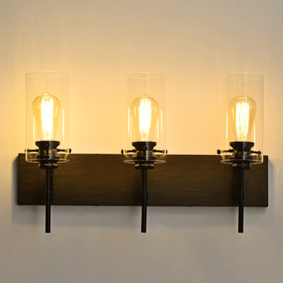 3 lumières de salle de bain noir mat + bois avec abat-jour en verre, éclairage exquis pour la salle de bain, la cuisine, la salle à manger, la chambre à coucher, les lumières de meuble-lavabo de couloir, les luminaires modernes à abat-jour
