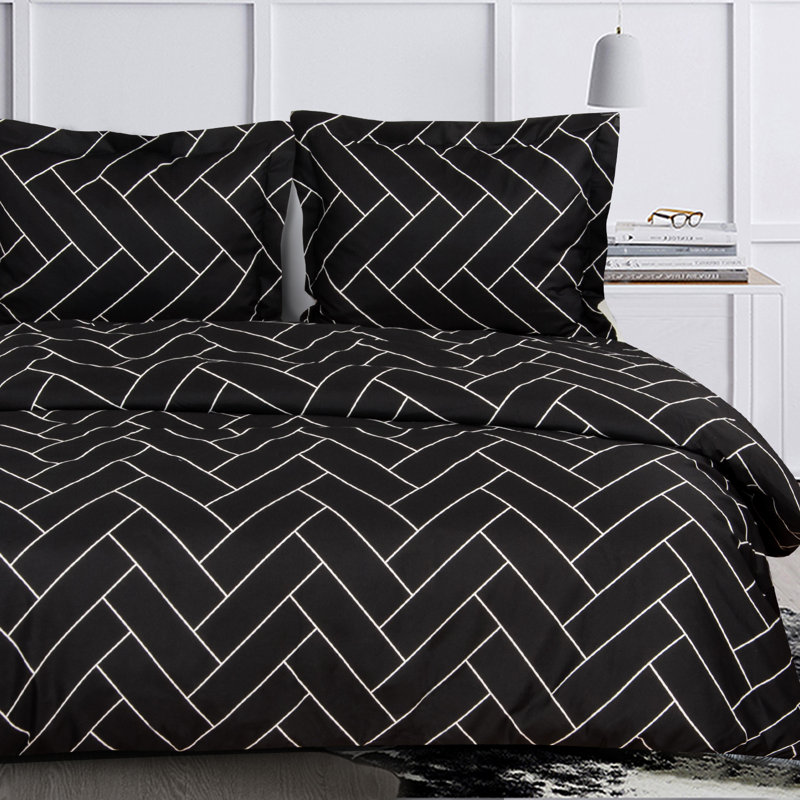 3 Pieces Duvet Cover Set, Microfiber Comforter Cover Set, Brick Printed with Zipper Closure and Corner Ties - NTBAY