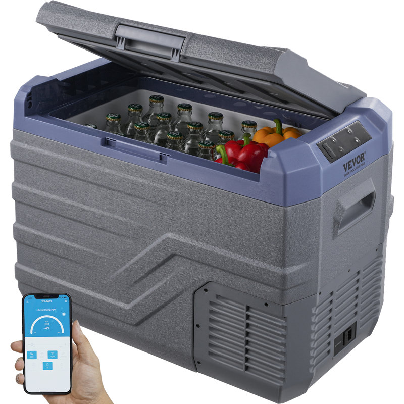 VEVOR 37L Gray Portable Car Refrigerator with Bluetooth Control