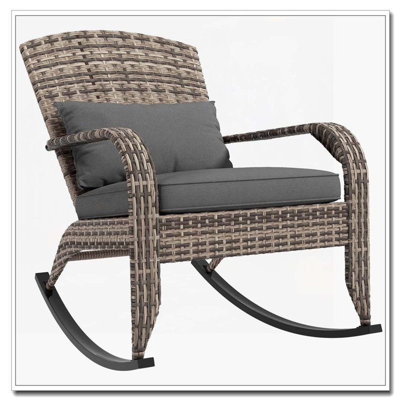 Chaise berçante d'extérieur en osier et rotin, Gris, Gris