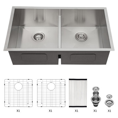 Évier de cuisine à double cuve encastrable 36 po x 19 po x 10 po à double cuve de calibre 16 avec deux cuves profondes de 10 po