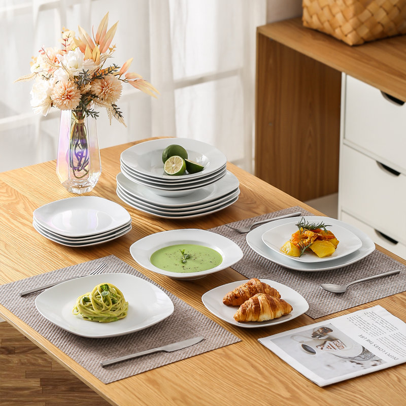 Elisa Series, 36-Piece Ivory White Porcelain China Dessert Set, Service For 12
