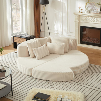 Canapé-lit semi-circulaire 2 en 1 avec coussin de nuque et coussins décoratifs