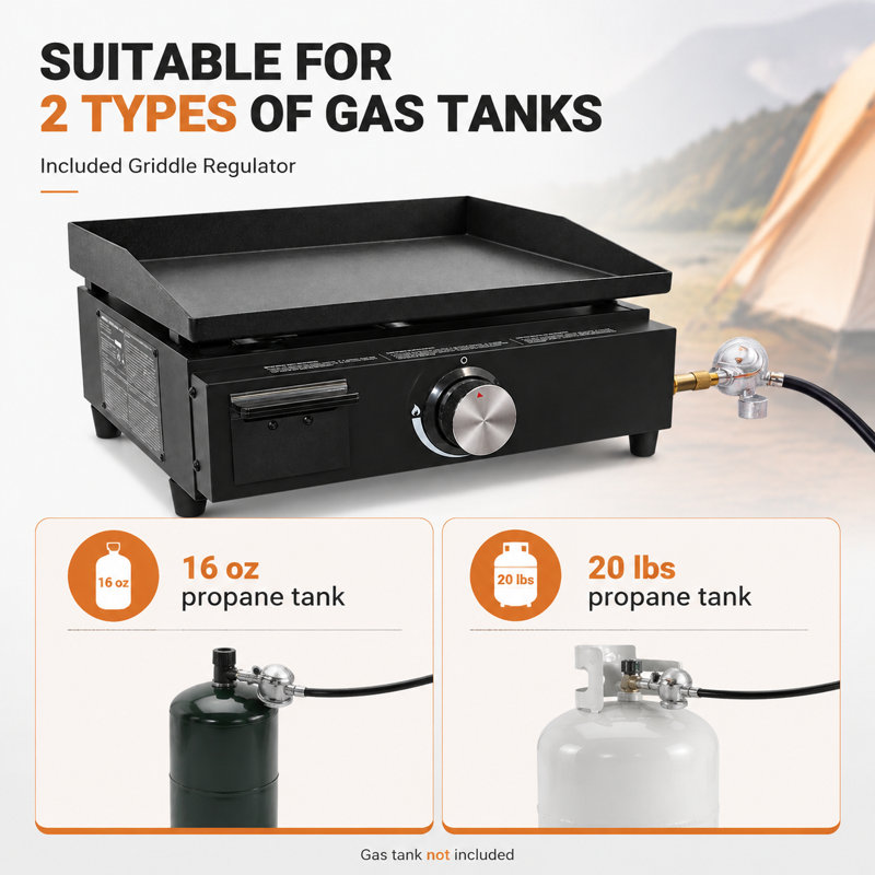 Portable Tabletop Gas Griddle with Stainless Steel Griddle, 15000BTU Cooking Power,Camping Griddle Grill for Outdoor Cooking, Tailgating