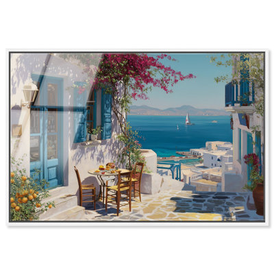 «Citrus Bright Sea Cafe II», impression murale encadrée à imprimé acrylique bord de mer par Notoriart, cadre blanc, 36 x 24