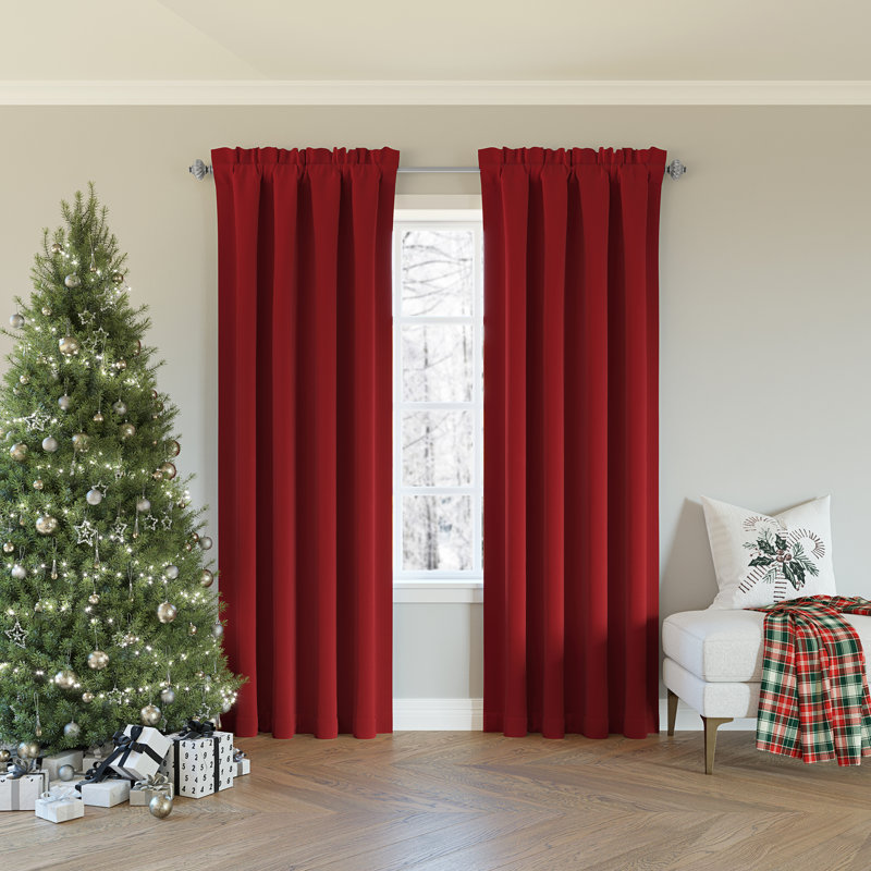 Sun Zero Oslo Theater Grade Extreme 100% Blackout Rod Pocket Curtain Panel, 52" W x 95" L, Holiday Red