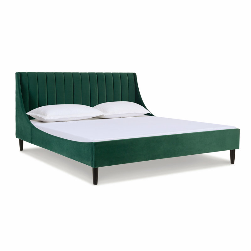 Helaina Upholstered Wingback Bed, Evergreen Velvet, California King