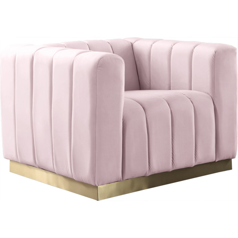 Fauteuil en velours de 38,5 po Tyneside, Velours rose