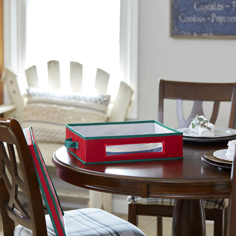 Holiday Charger Plate Storage Box, Holds 12 Plates with Felt Protectors and a Windowed Panel
