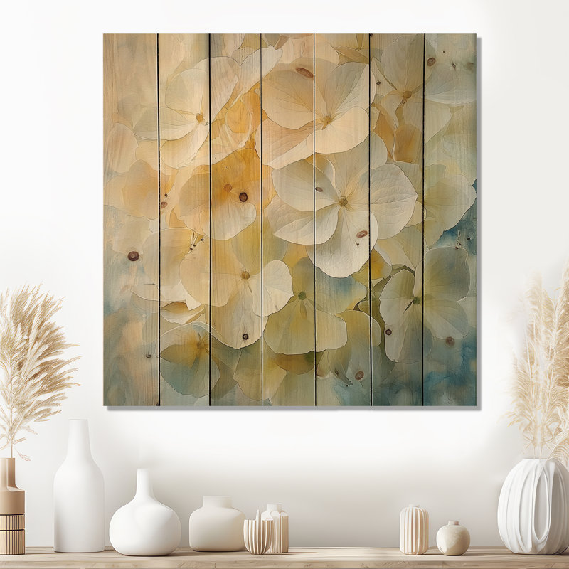 Hydrangea In Soft Focus Of Summer I - Hydrangea Wood Print - On Natural Pine Wood, 25" H x 25" W x 0.78" D