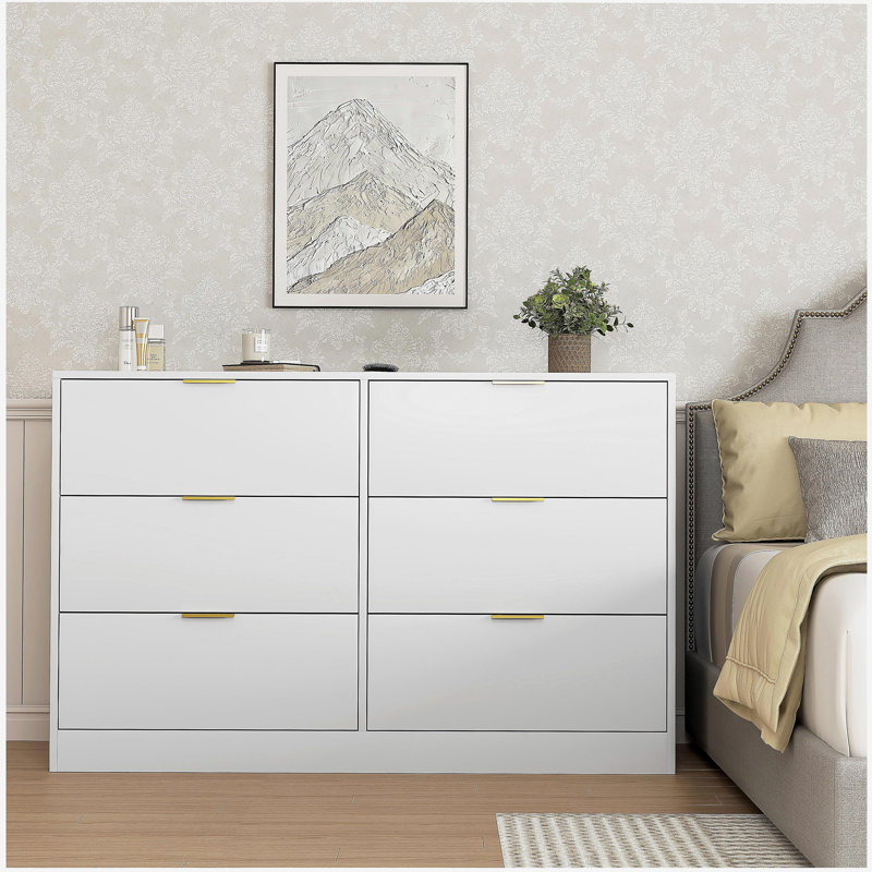 Commode à 6 tiroirs, commode pour chambre à coucher, salon, couloir et entrée Simply Modern - Grande armoire de rangement blanche